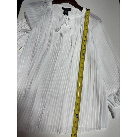 Midnight Velvet Ivory Pleated Tie Neck Long Sleeve Blouse Top Small - Picture 6 of 9